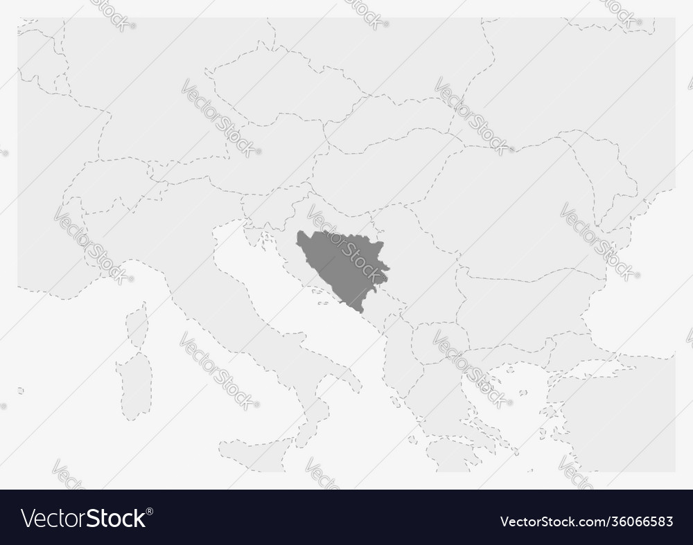 Bosnia On A Map Of Europe Map Europe With Highlighted Bosnia Royalty Free Vector Image