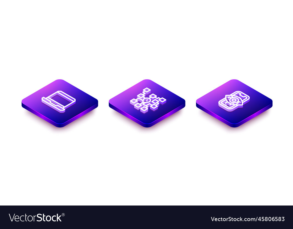Set isometric line laptop neural network vector image Set isometric line laptop neural network