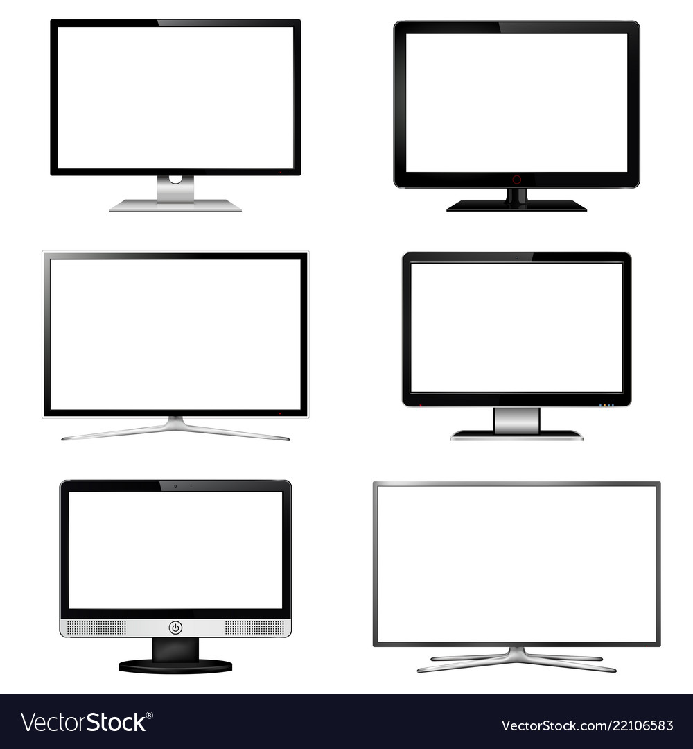 Set of tv screen and computer display monitor vector image Set of tv screen and computer display monitor