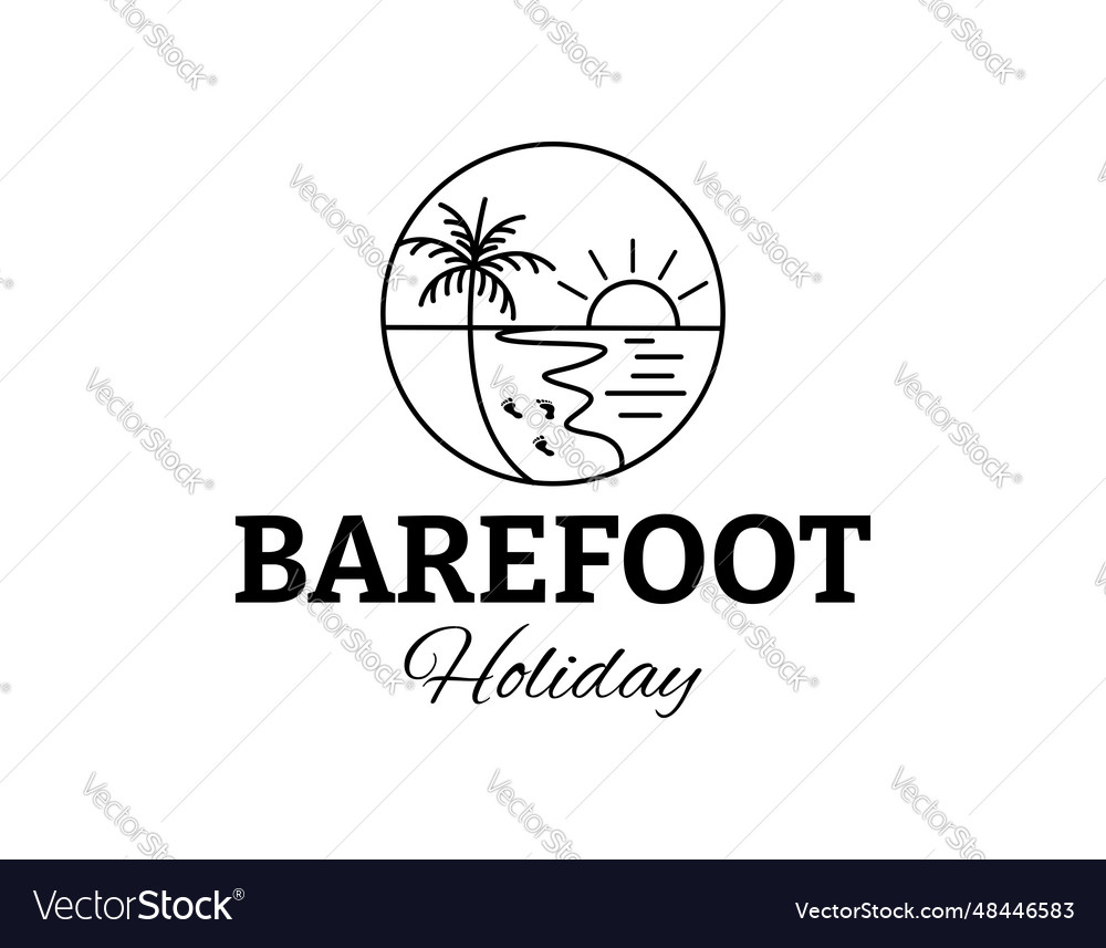 Simple line art beach with foot print vacation