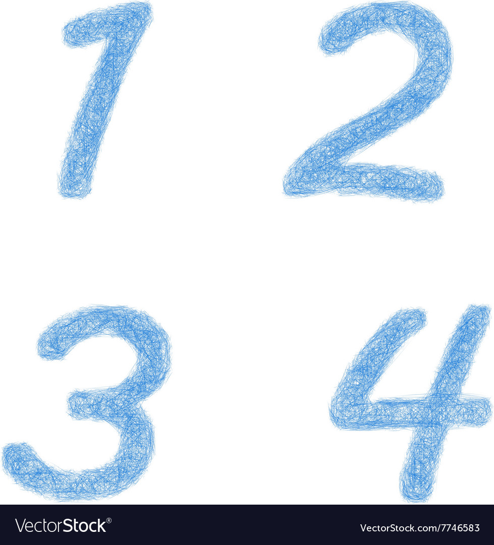 Sketch font set - numbers 1 2 3 4