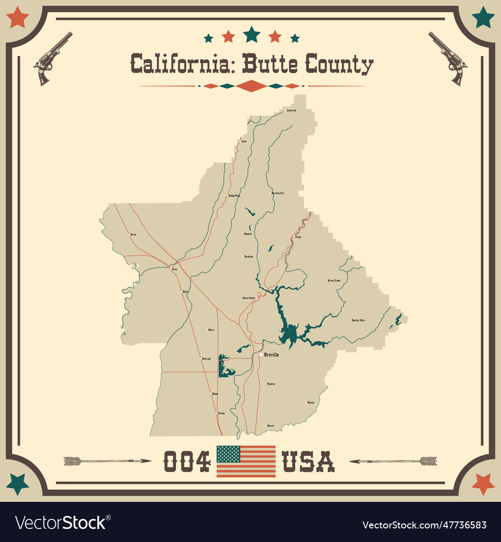 Vintage map of butte county in california usa Vector Image