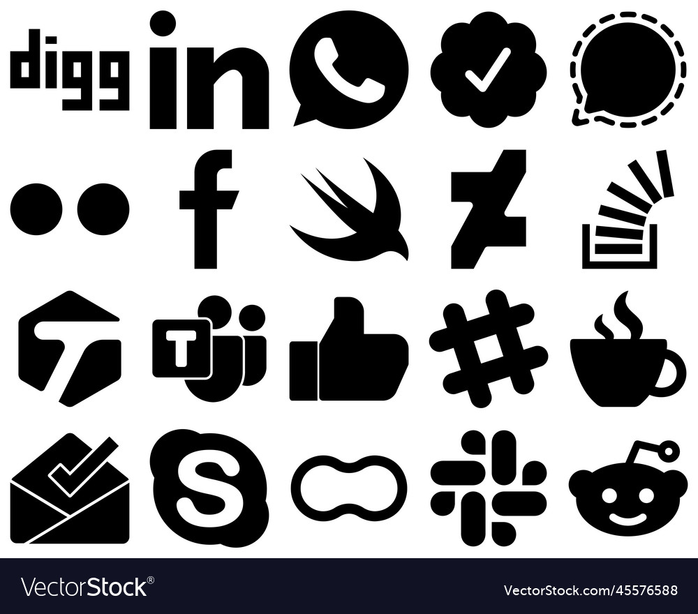 20 elegant black solid social media icons