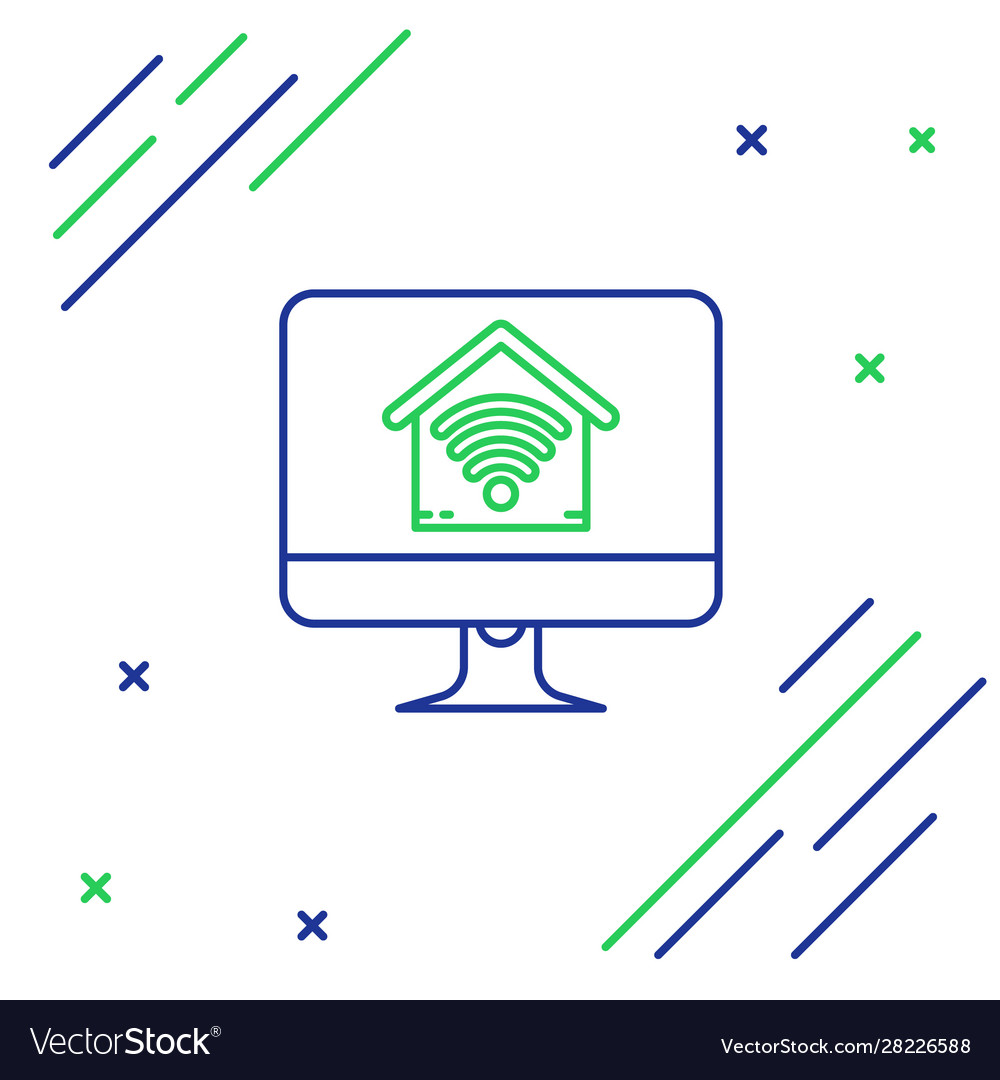 Blue and green line computer monitor with smart vector image Blue and green line computer monitor with smart