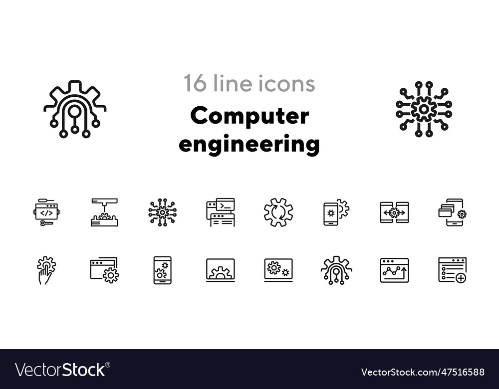 Computer engineering line icon set vector image Computer engineering line icon set