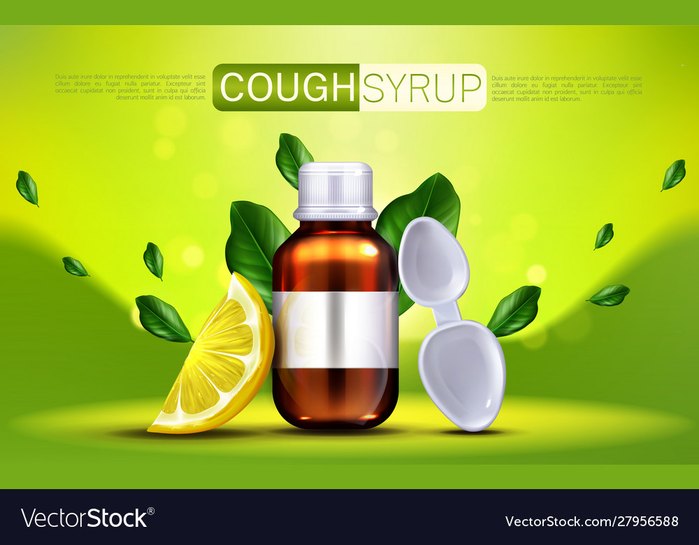 Cough Syrup With Lemon Flavour Banner Mock Up Vector Image