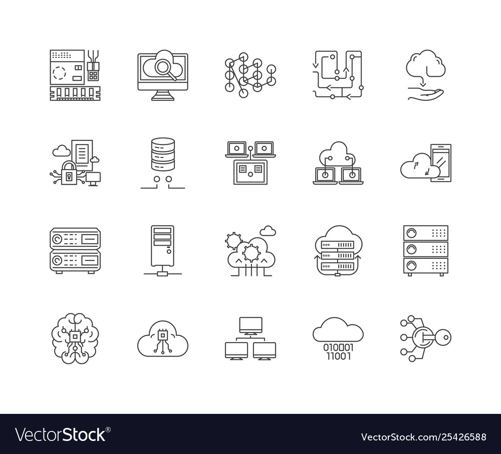 Database line icons signs set outline vector image Database line icons signs set outline