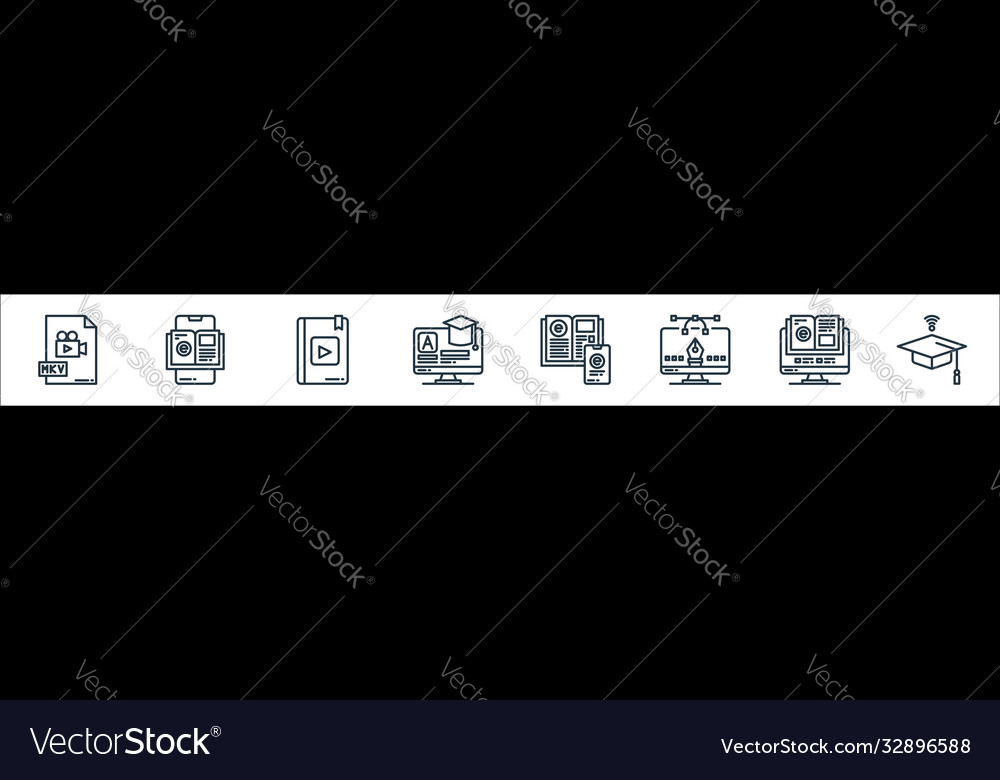 Elearning line icons linear set quality vector image Elearning line icons linear set quality
