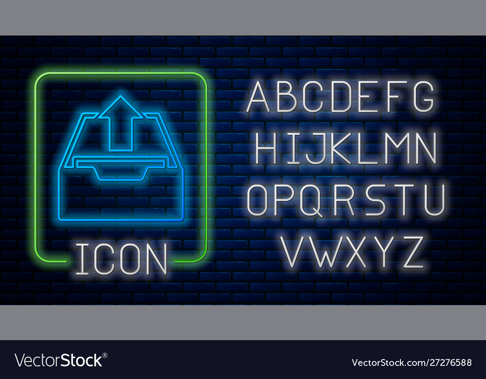 Glowing neon upload inbox icon isolated on brick Vector Image Glowing neon upload inbox icon isolated on brick