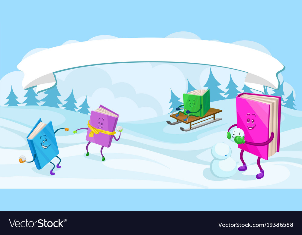 Humanized books characters with smiling faces