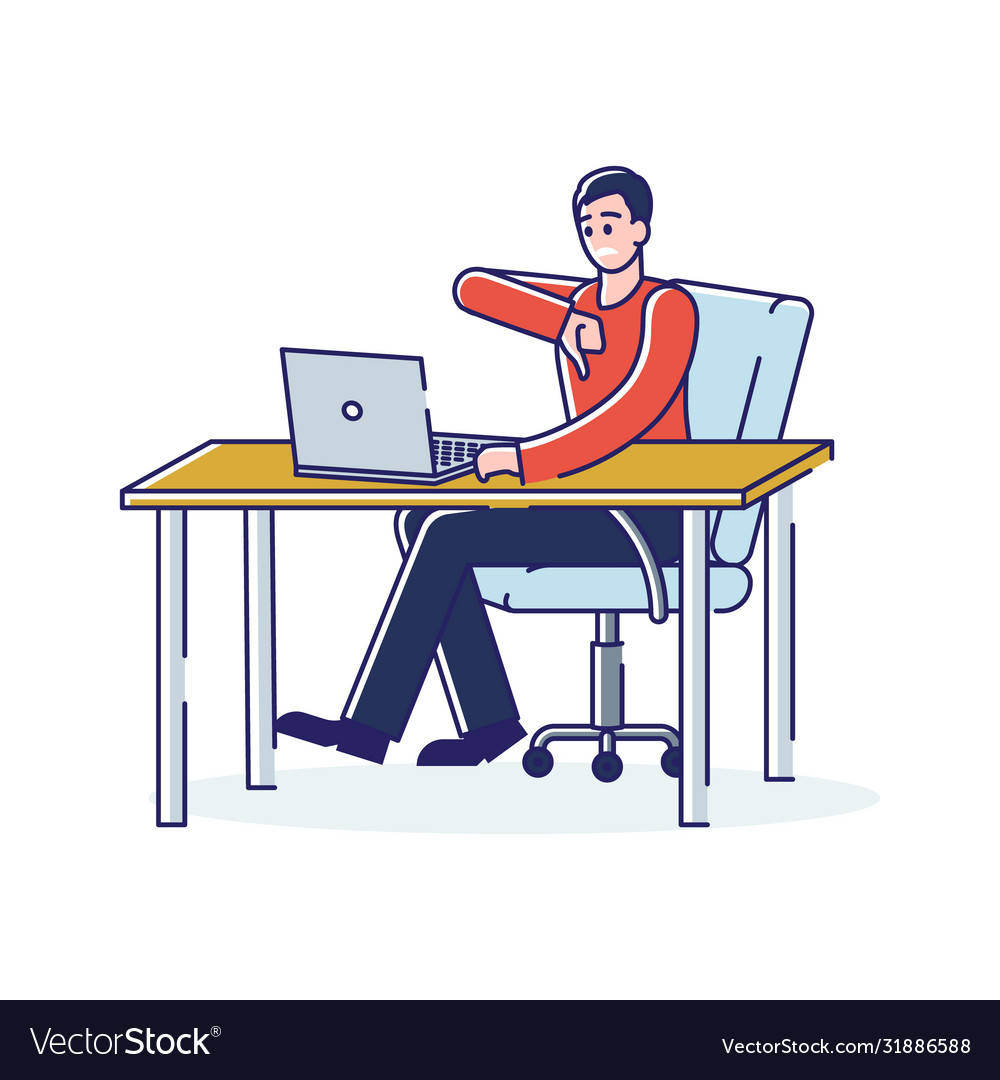 Man showing thumb down dislike gesture while using vector image Man showing thumb down dislike gesture while using