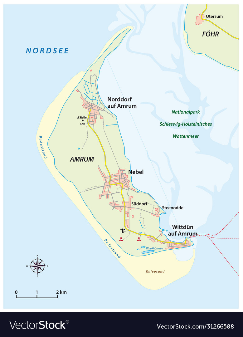 Map north frisian island amrum germany Royalty Free Vector