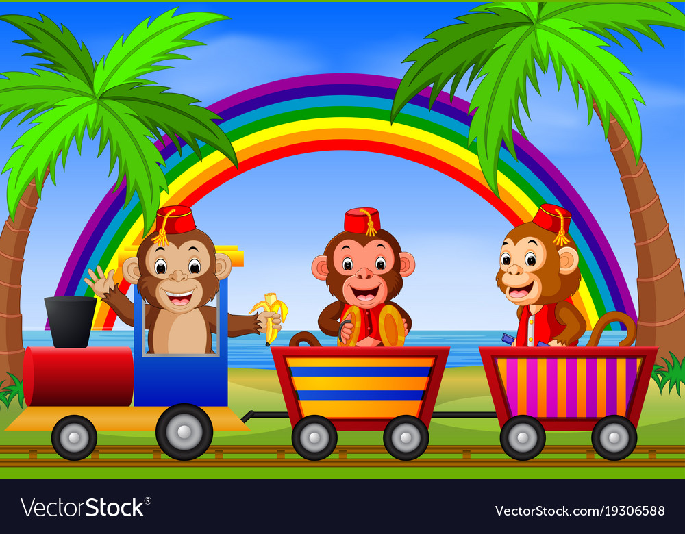 Monkey on the train with rainbow
