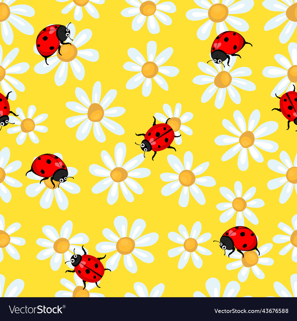 Seamless spring pattern with simple chamomile