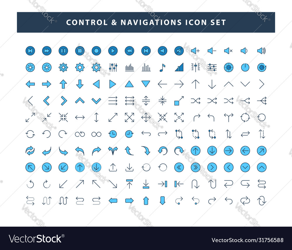 Set control and navigations icon with filled