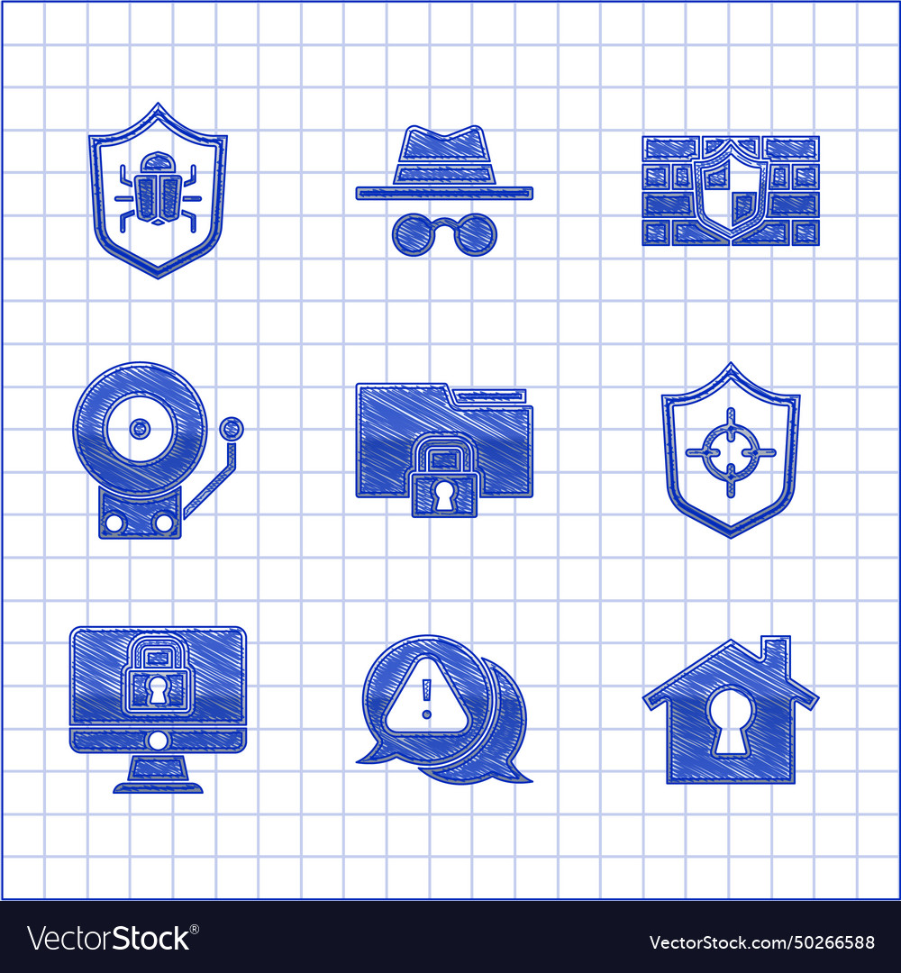 Set folder and lock exclamation mark in triangle vector image Set folder and lock exclamation mark in triangle