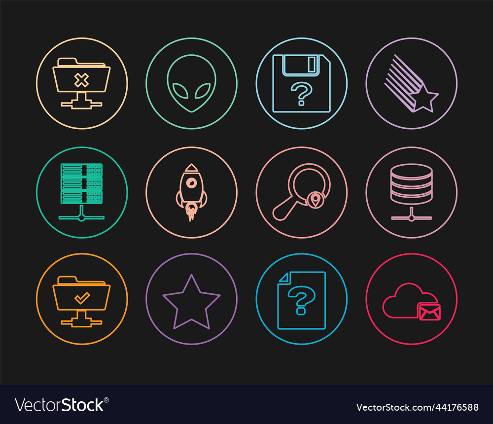 Set line cloud mail server data web vector image Set line cloud mail server data web
