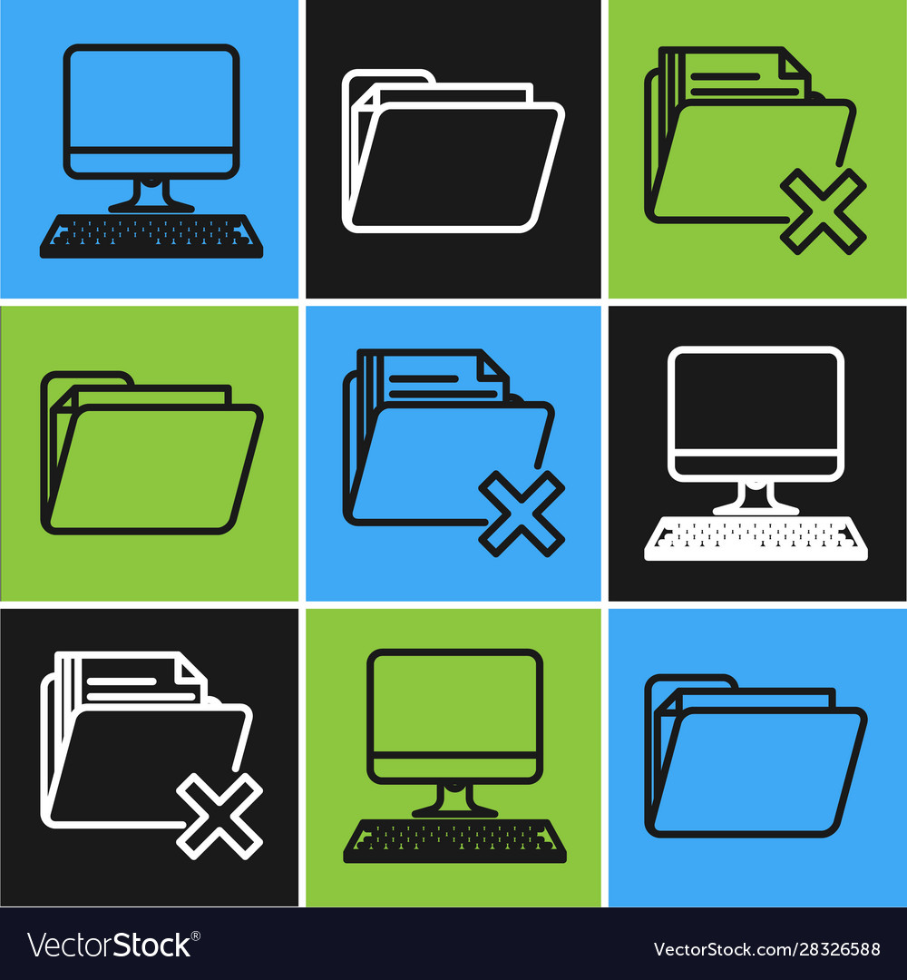 Set line computer monitor with keyboard delete vector image Set line computer monitor with keyboard delete