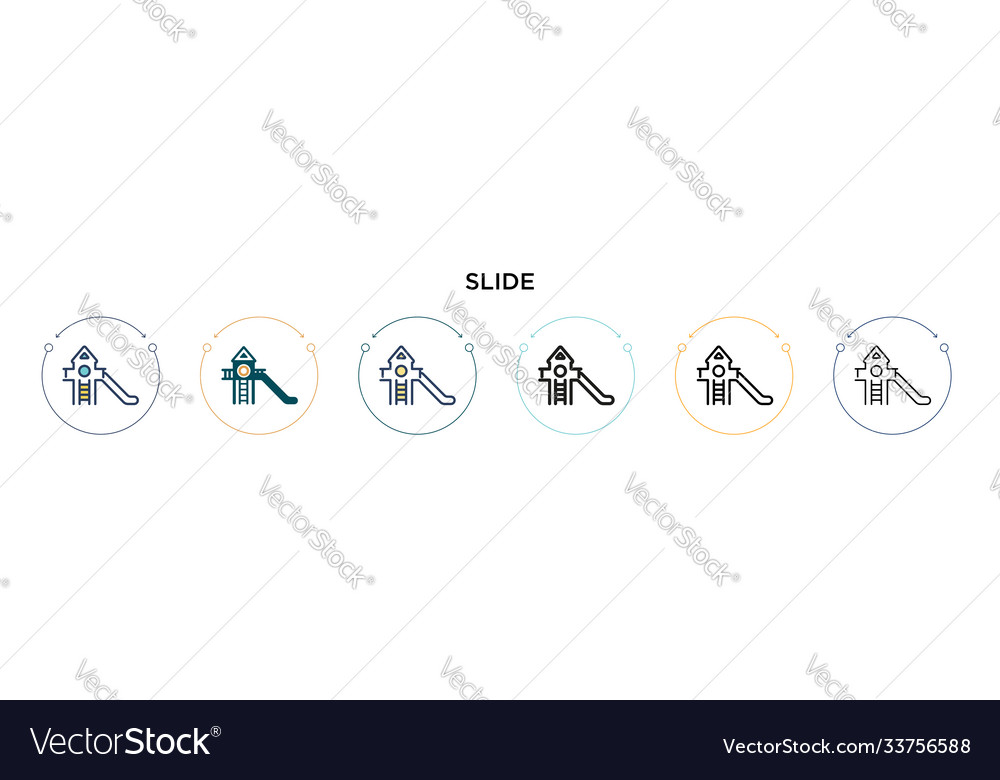 Slide icon in filled thin line outline and stroke