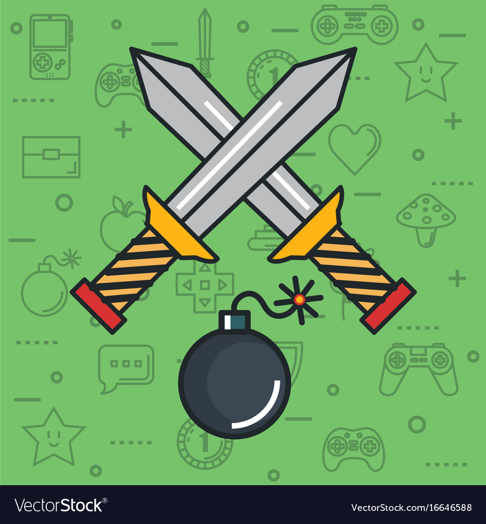 Video game crossed sword bomb weapon button object
