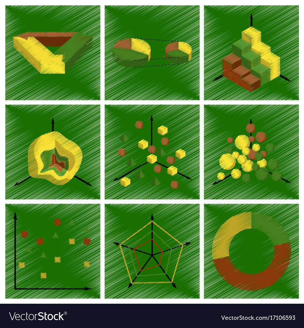 Assembly flat shading style icons economic graphs