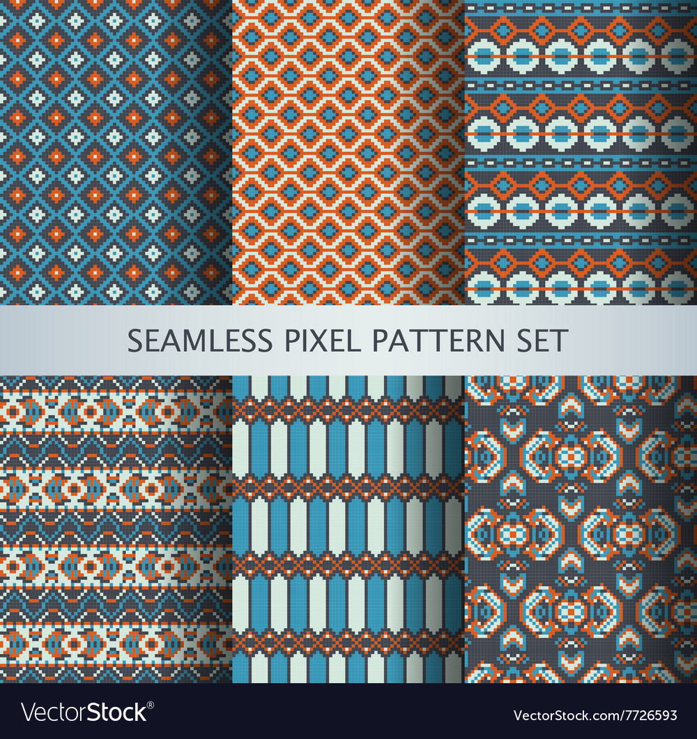 Collection of pixel colorful seamless patterns Vector Image