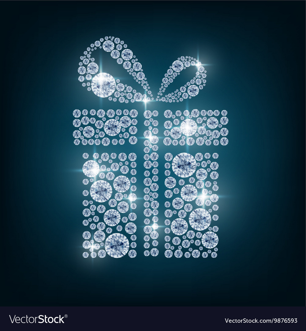 Concept gift of diamonds on the blue background