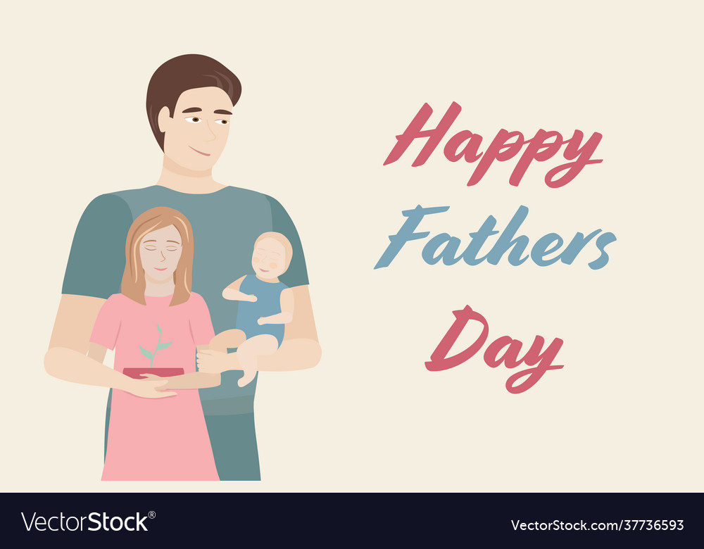 Cute father with two kida- baby Royalty Free Vector Image