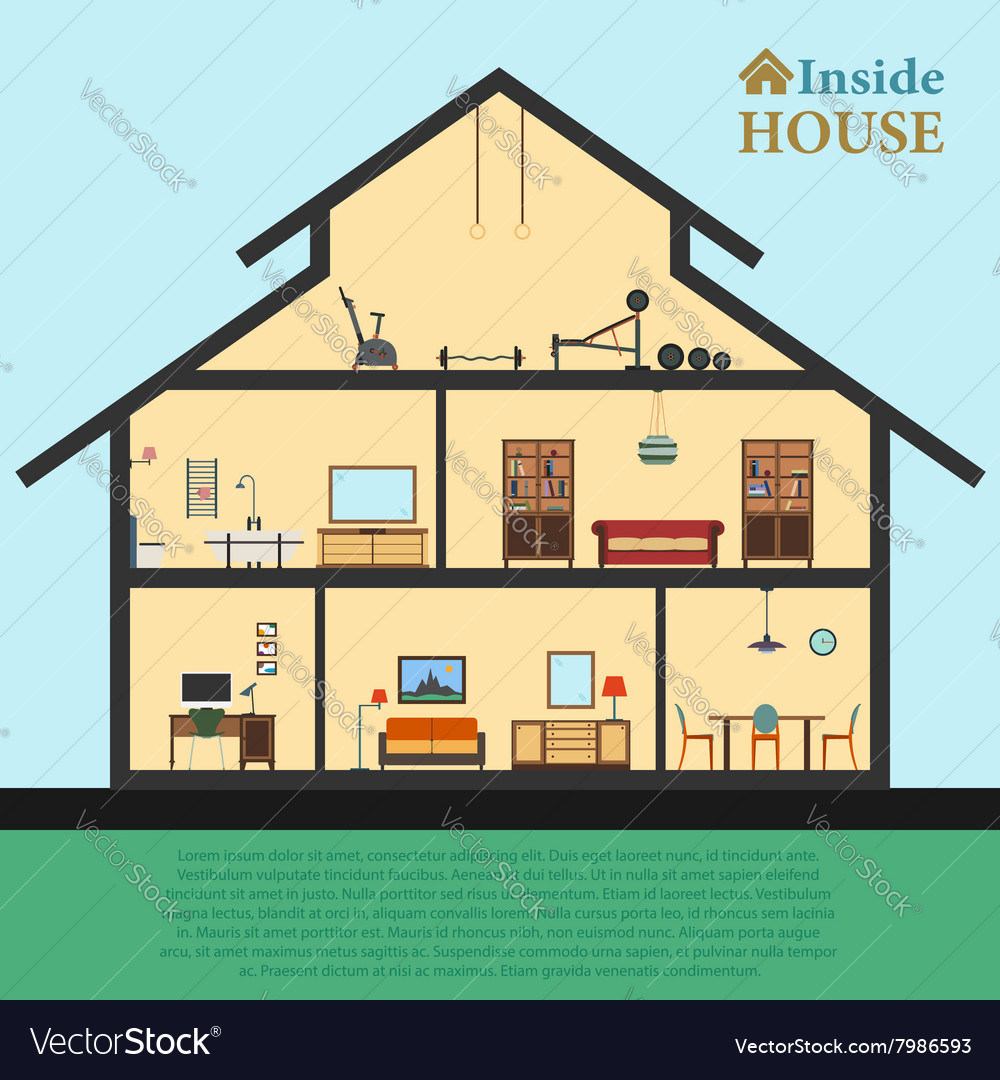 Detailed house in cut different modern furniture Vector Image