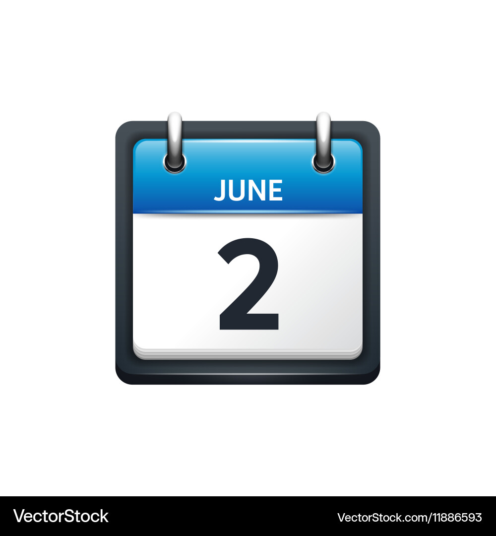 June 2 calendar icon flat Royalty Free Vector Image