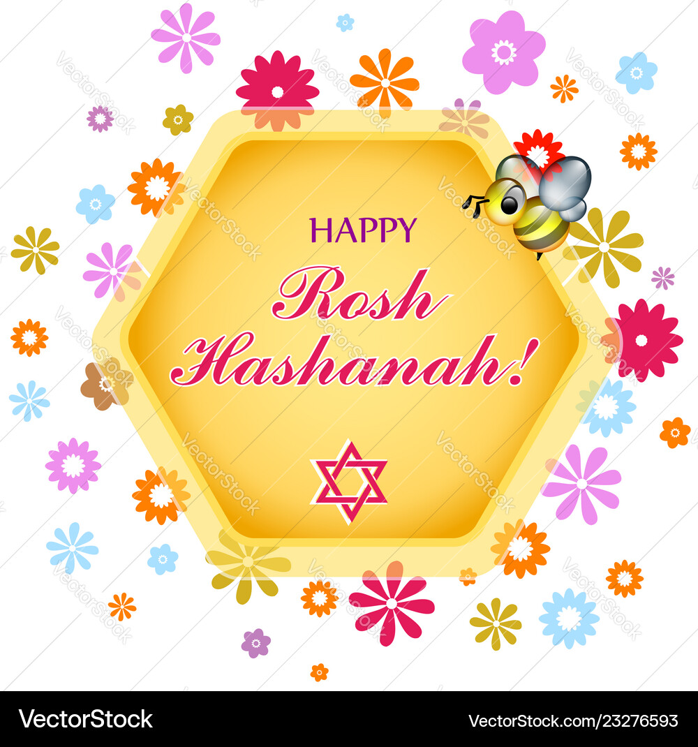 Large beehive with bee and greetings for rosh hash