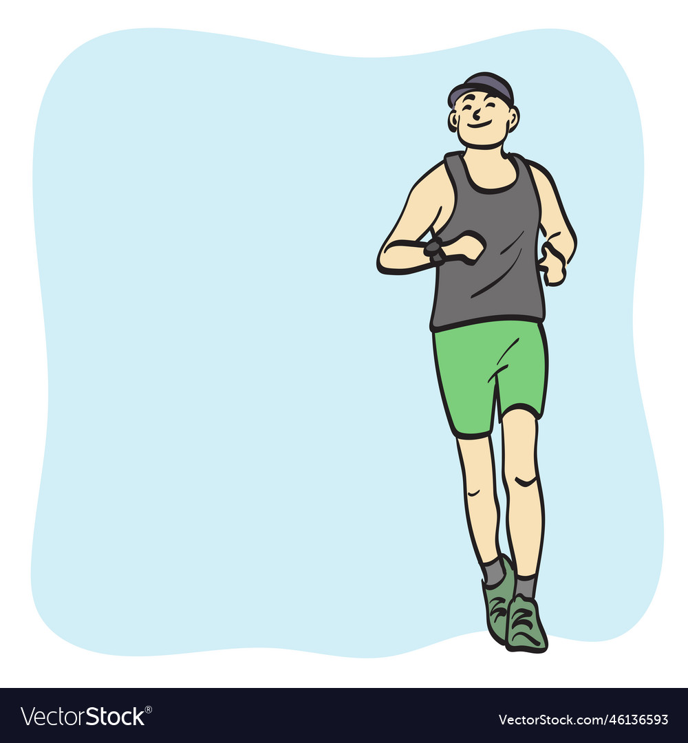 Line art man running on copyspace hand Royalty Free Vector