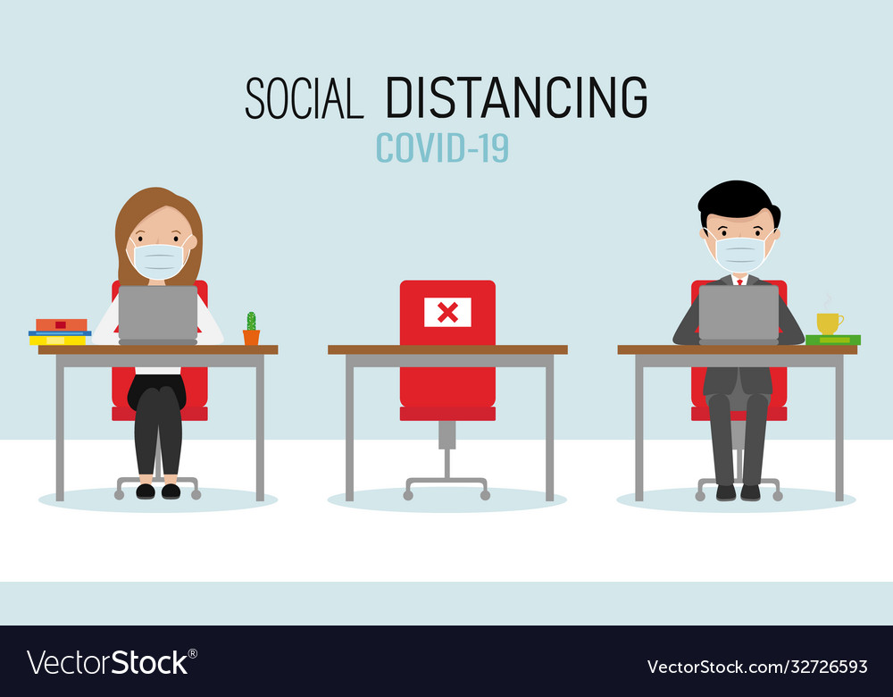 Office with social distance between workers Vector Image