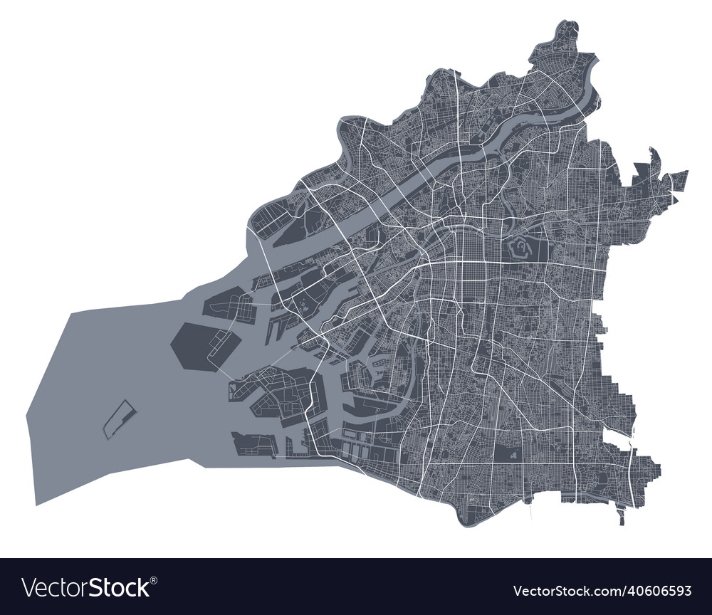 Osaka city map detailed black of poster Royalty Free Vector