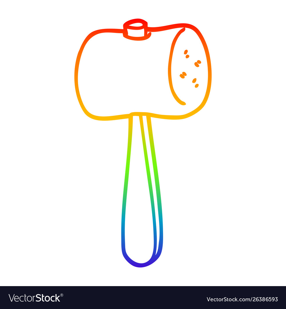 Rainbow gradient line drawing cartoon mallet