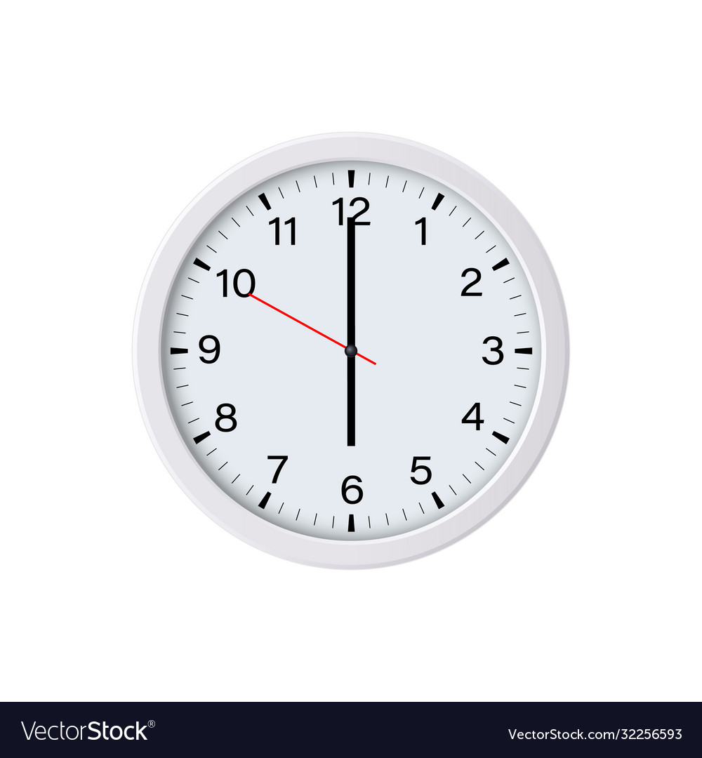 Round white wall clock showing six oclock Vector Image