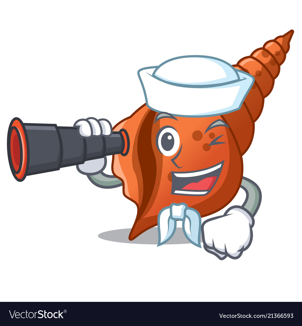 Sailor with binocular long shell mascot cartoon