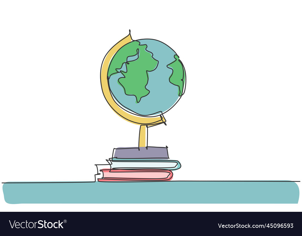 Single one line drawing of world globe round map vector image Single one line drawing of world globe round map