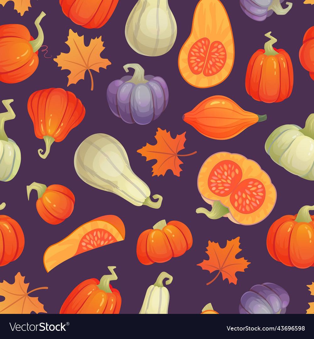 Autumn squash pattern pumpkin seamless print Vector Image