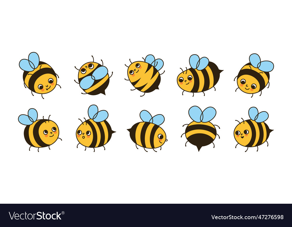 Bee honey characters cartoon set comics kids Vector Image