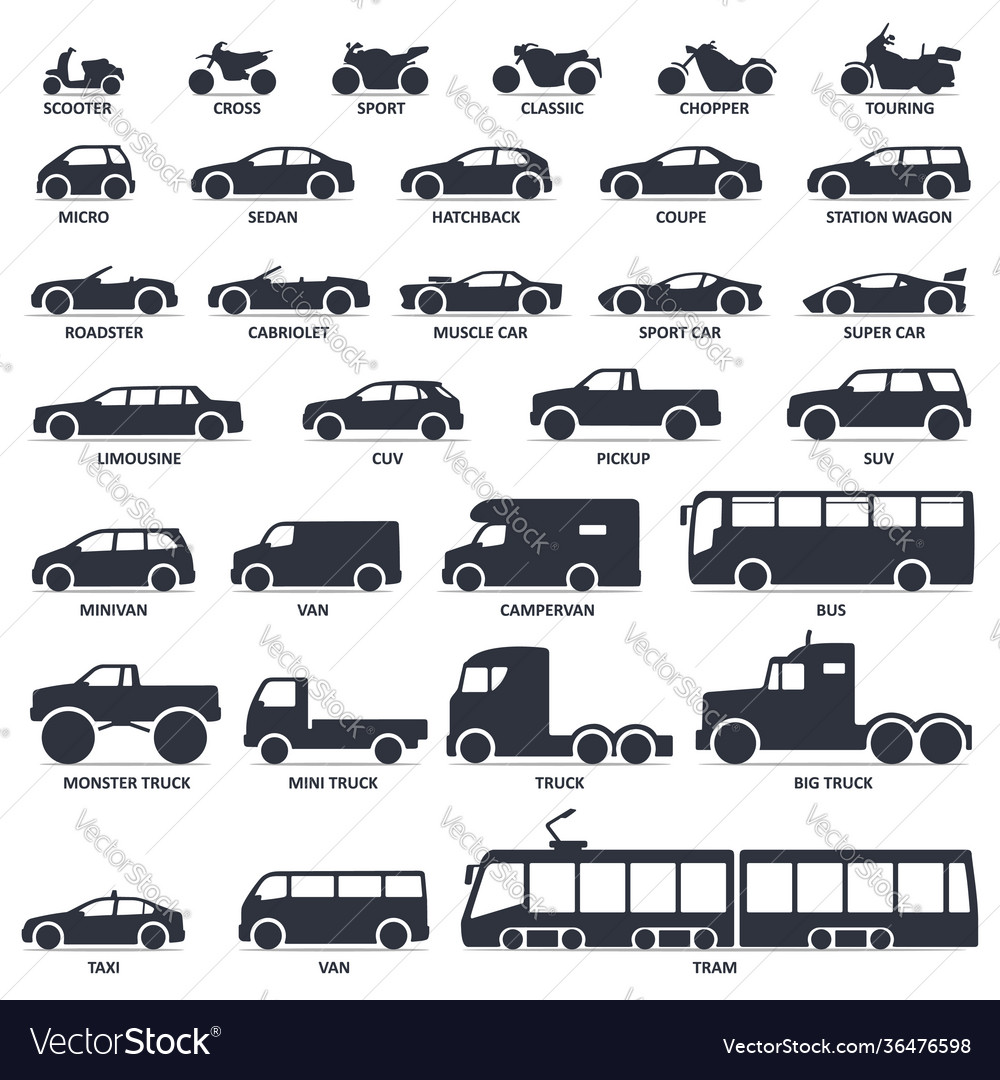 Vetor de Different Means of Transportation. Auto Icons. do Stock