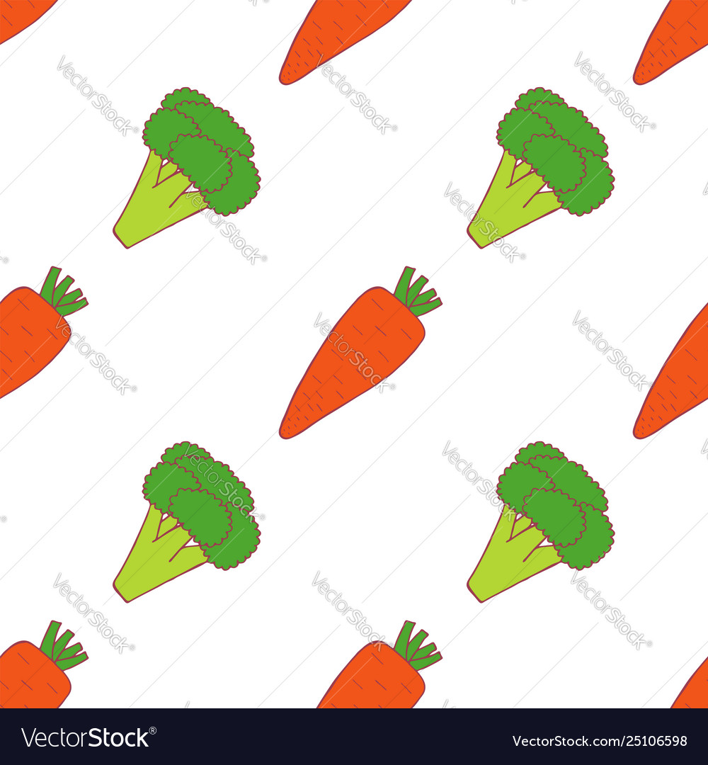 Carrot and broccoli seamless pattern