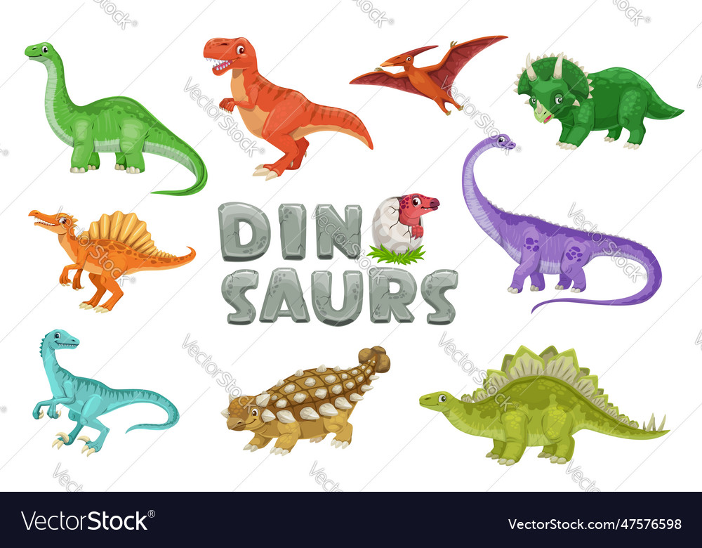 Cartoon dinosaurs characters dino personages Vector Image