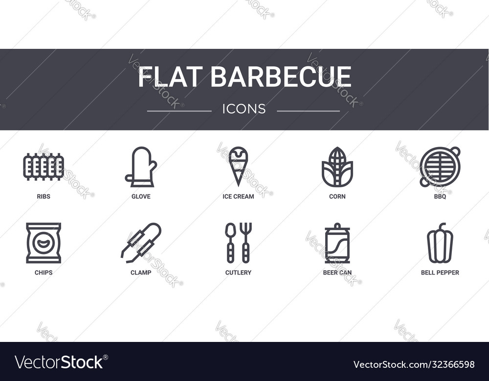 Flat barbecue concept line icons set contains