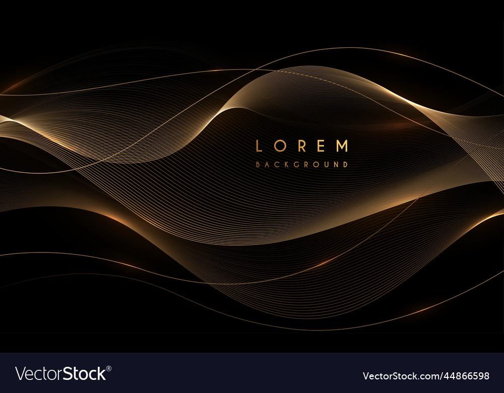 Gold wave lines on black background Royalty Free Vector