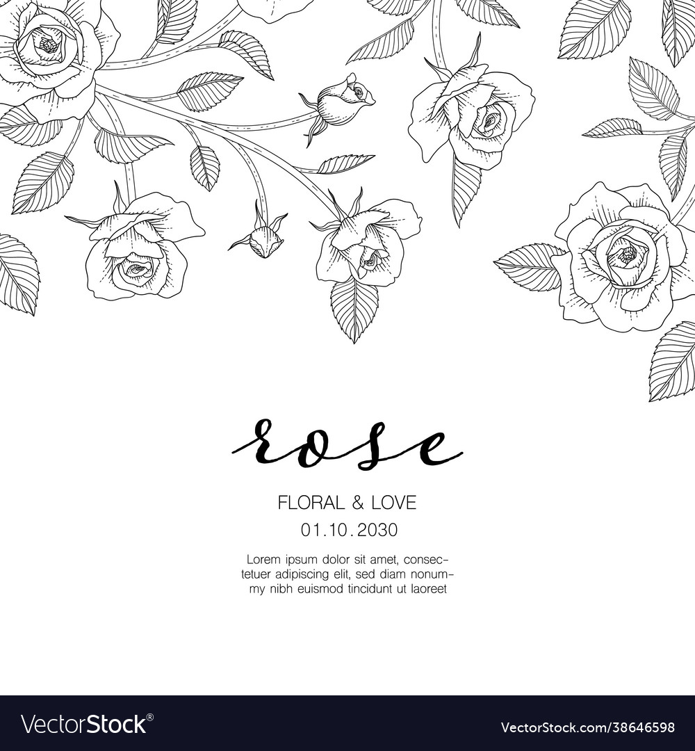 Hand drawn rose floral greeting card background