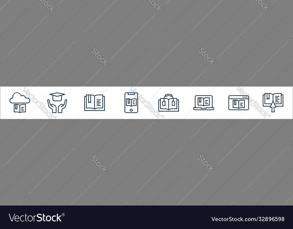Online learning line icons linear set quality vector image Online learning line icons linear set quality