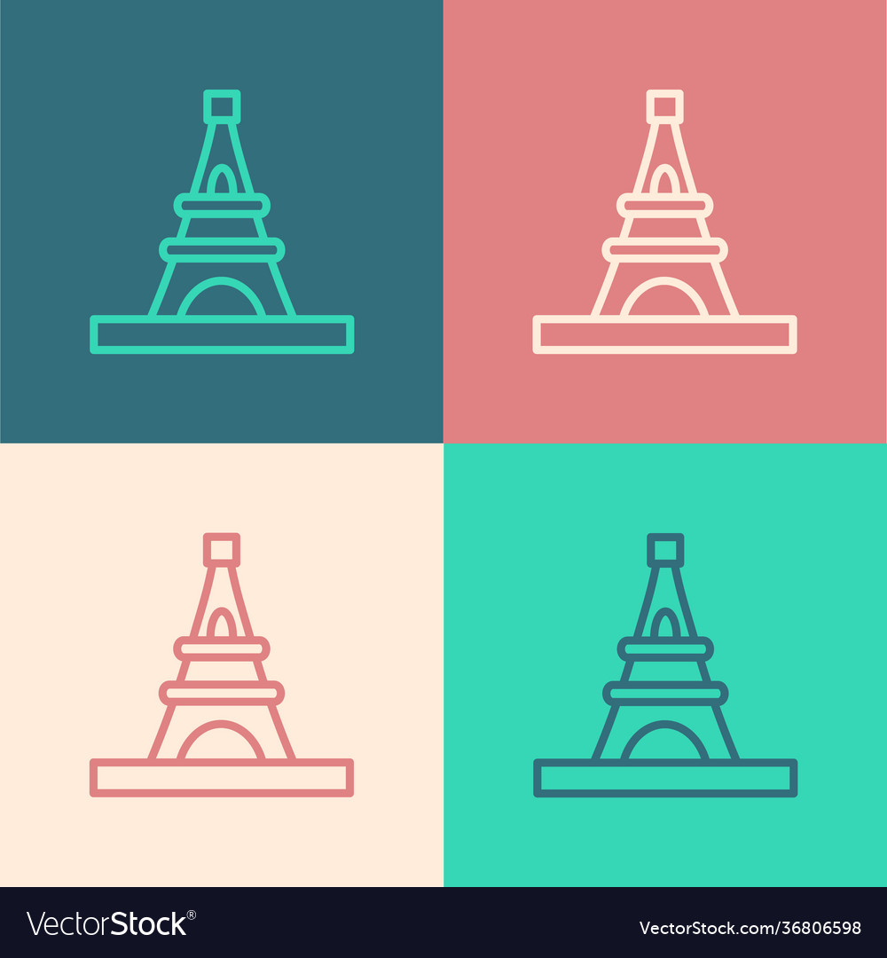 Pop art line eiffel tower icon isolated on color Vector Image Pop art line eiffel tower icon isolated on color