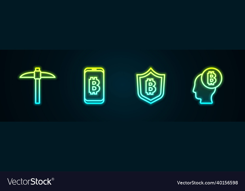 Set line pickaxe mining bitcoin from mobile vector image Set line pickaxe mining bitcoin from mobile