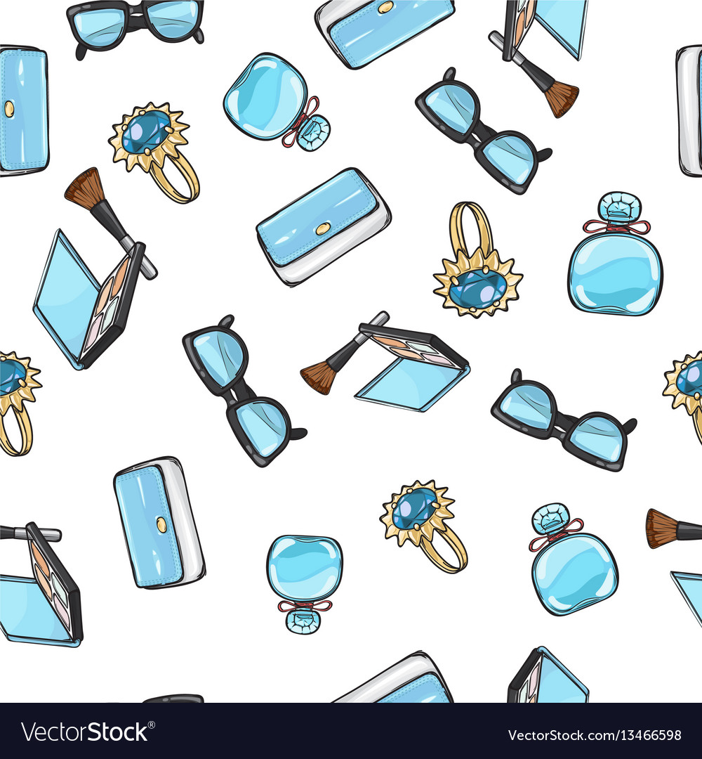 Set of accessories purse ring eyeshadows brush vector image Set of accessories purse ring eyeshadows brush